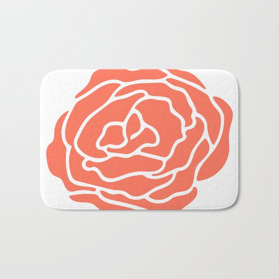 Rose Deep Coral on White Bath Mat