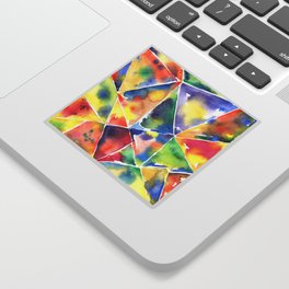 Geometric abstraction. Multicolor triangles. A kaleidoscope of shards, edges Watercolor hand-drawn. Sticker