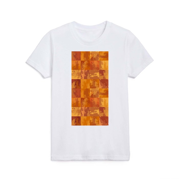 Watercolor Abstract Squares Orange Yellow Checkerboard Kids T Shirt