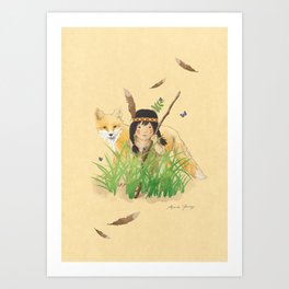 Cat and Fox Stalking Art Print