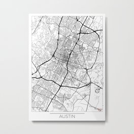 Austin Map White Metal Print