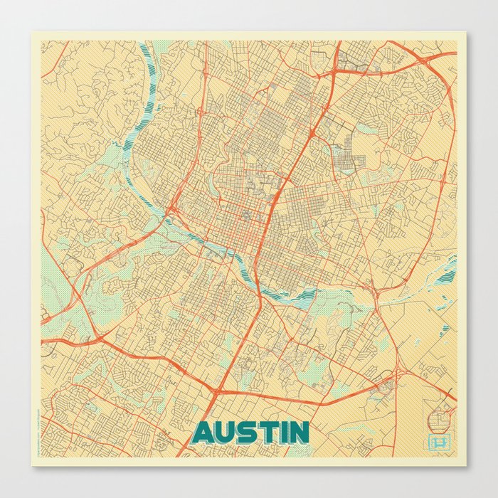 Austin Map Retro Canvas Print