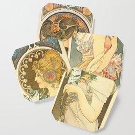 Flower and Feather by Alphonse Mucha Coaster