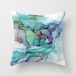 Aquamarine Teal Waves - Abstract Ink Throw Pillow