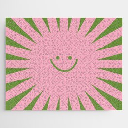 Happy Sun Retro Groovie Green Pink Boho Jigsaw Puzzle