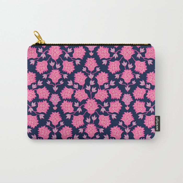 THISTLEDOWN FLORAL in PINK AND DARK BLUE Carry-All Pouch