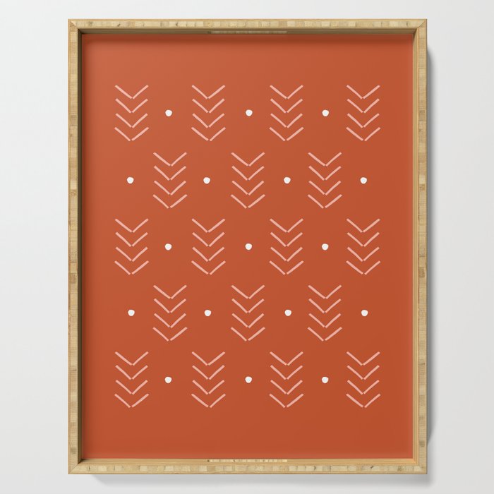 Arrow Lines Geometric Pattern 27 in Rust Rose Gold Serving Tray
