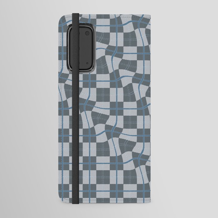 Warped Checkerboard Grid Illustration Gray Blue Android Wallet Case
