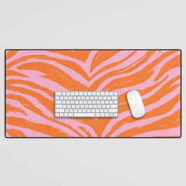 Bright Pink and Orange Tiger Stripes - Animal Print - Zebra Print Desk Mat