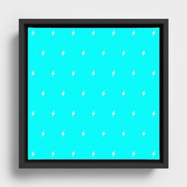 White Lightning Bolt pattern on Aqua Blue background Framed Canvas