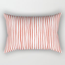 Red Hand-Drawn Pinstripes Rectangular Pillow