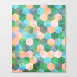 Child's Play - hexagon pattern in mint green, pink, peach & aqua Canvas Print