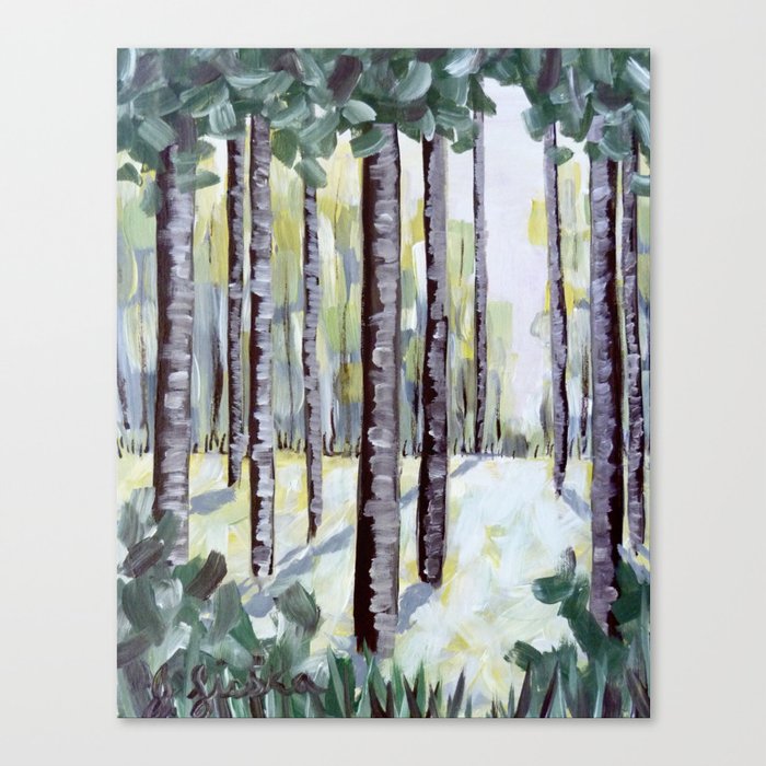 Hand Painted Acrylic Forest Tree Painting Canvas Print By Lisska