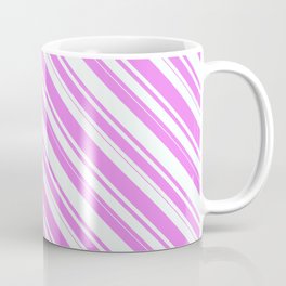 [ Thumbnail: Violet & Mint Cream Colored Striped/Lined Pattern Coffee Mug ]