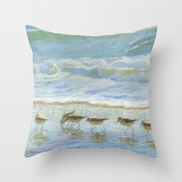 Shorebirds, A Day at the Beach Throw Pillow