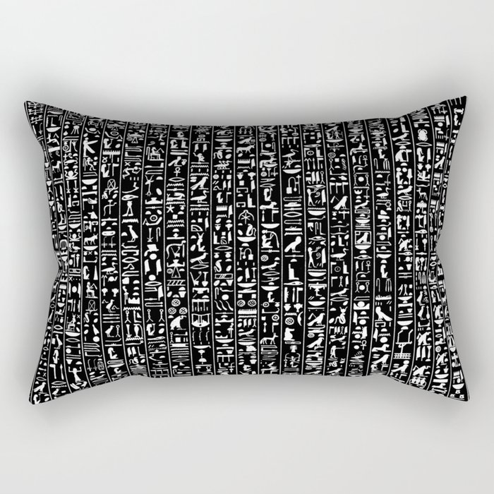 Hieroglyphics B&W INVERTED / Ancient Egyptian hieroglyphics pattern Rectangular Pillow