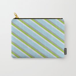 [ Thumbnail: Lavender, Light Blue, Dark Gray & Green Colored Striped/Lined Pattern Carry-All Pouch ]