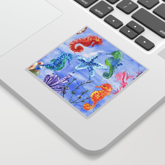 Seahorses And Starfish With Corals Sticker