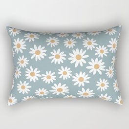 Daisies - daisy floral repeat, daisy flowers, 70s, retro, black, daisy florals dusty blue Rectangular Pillow