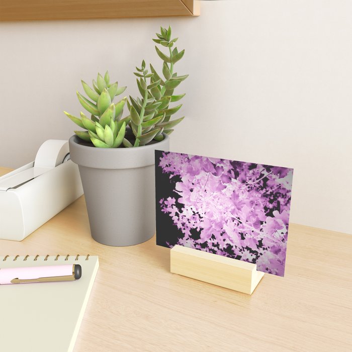 Purple Leaves Mini Art Print on a desk