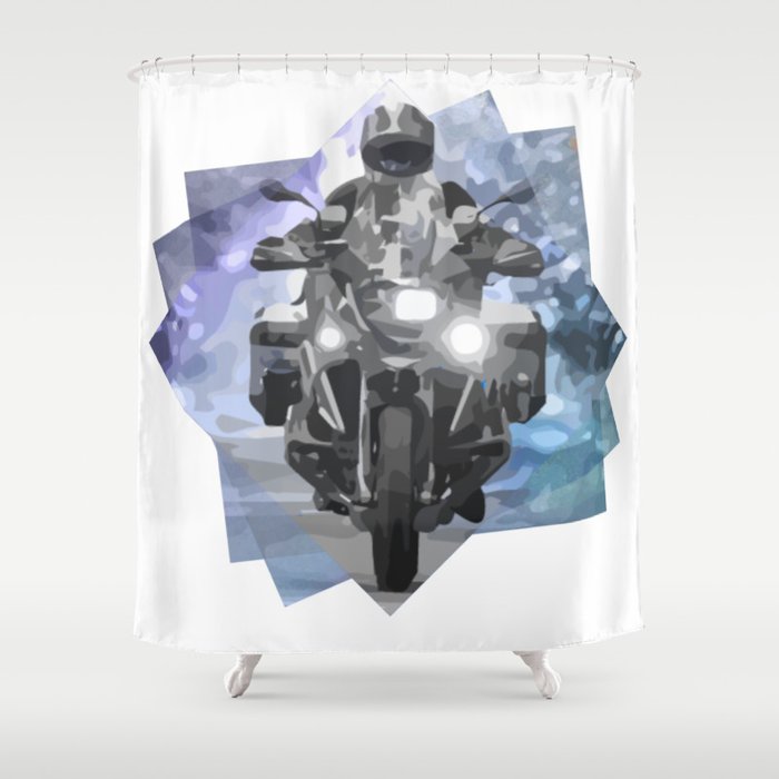 Adventure motorcycle painting style  Shower Curtain