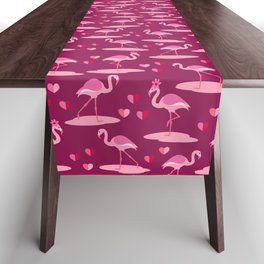 Valentine's Flamingos in love burgundy pattern Table Runner