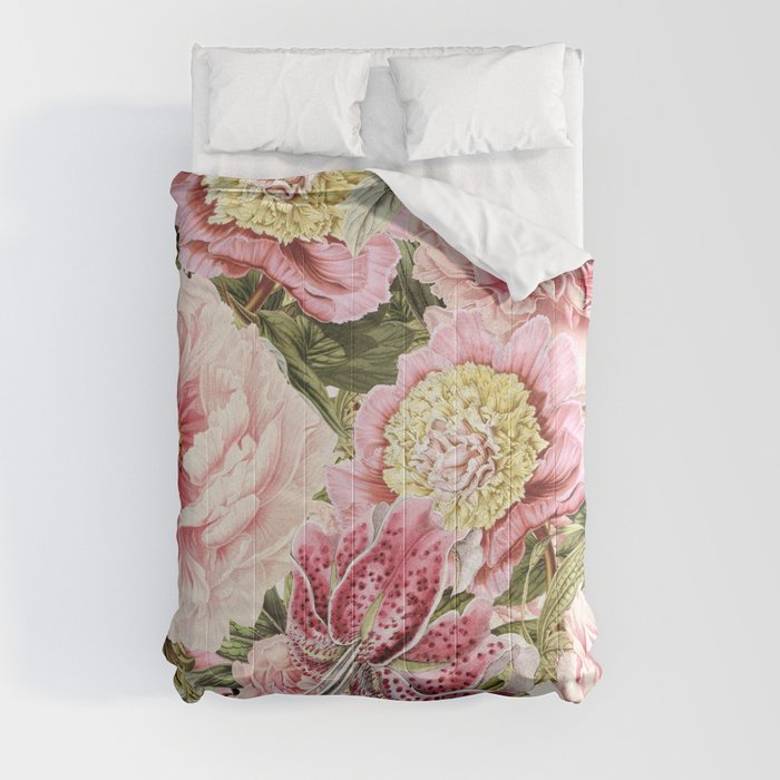 Vintage & Shabby Chic Floral Peony & Lily Flowers Watercolor Pattern Comforter