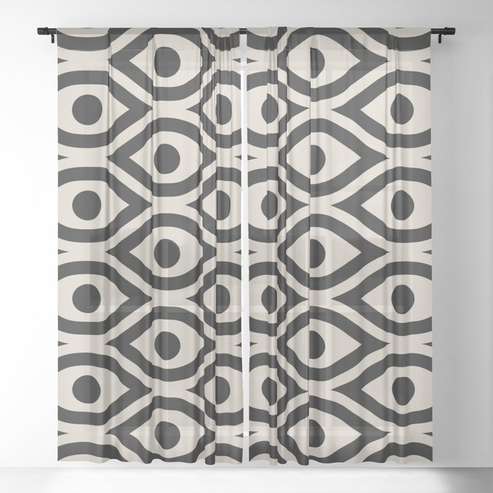 Groovy Abstract Colorful Retro Pattern - Black and White Sheer Curtain