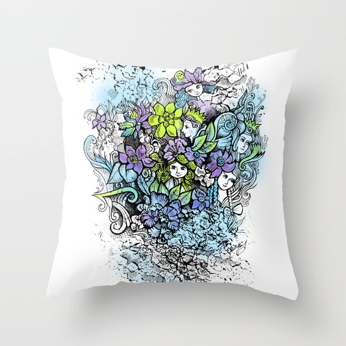 Elves and flowers Throw Pillow