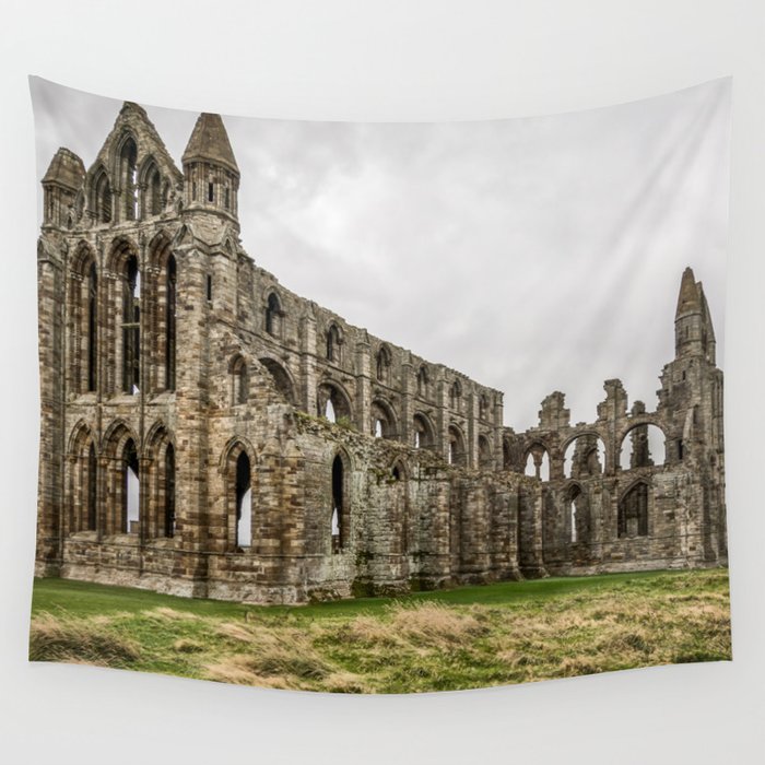 Great Britain Photography - Whitby Abbey Under The Gray Cloudy Sky Wall Tapestry