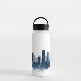 Boston Skyline Navy Blue Watercolor by Zouzounio Art Water Bottle