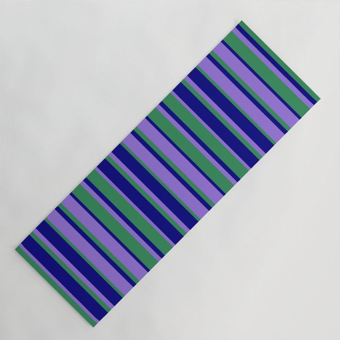 Purple, Sea Green & Blue Colored Stripes/Lines Pattern Yoga Mat