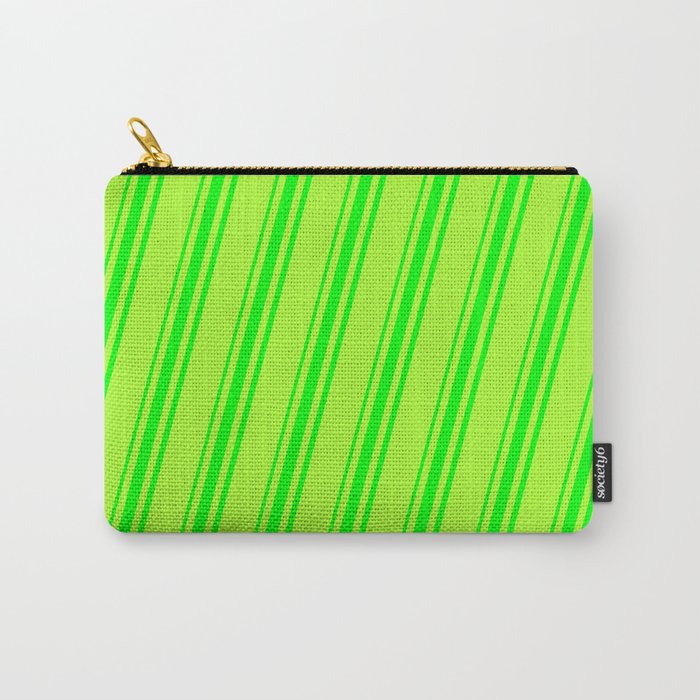 Light Green and Lime Colored Striped Pattern Carry-All Pouch