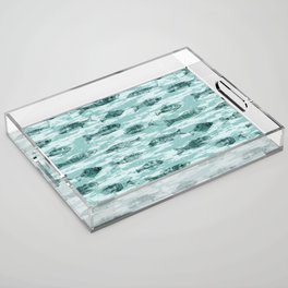 Teal Blu Watercolor Fish Under the Sea Coastal Marine Pattern. Rustic Wet Wash Beach Decor Design - 2 Acrylic Tray