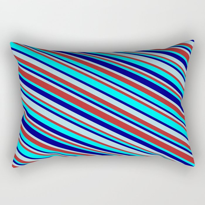 Powder Blue, Red, Aqua, and Blue Colored Lined Pattern Rectangular Pillow