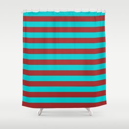 [ Thumbnail: Dark Turquoise and Brown Colored Stripes/Lines Pattern Shower Curtain ]