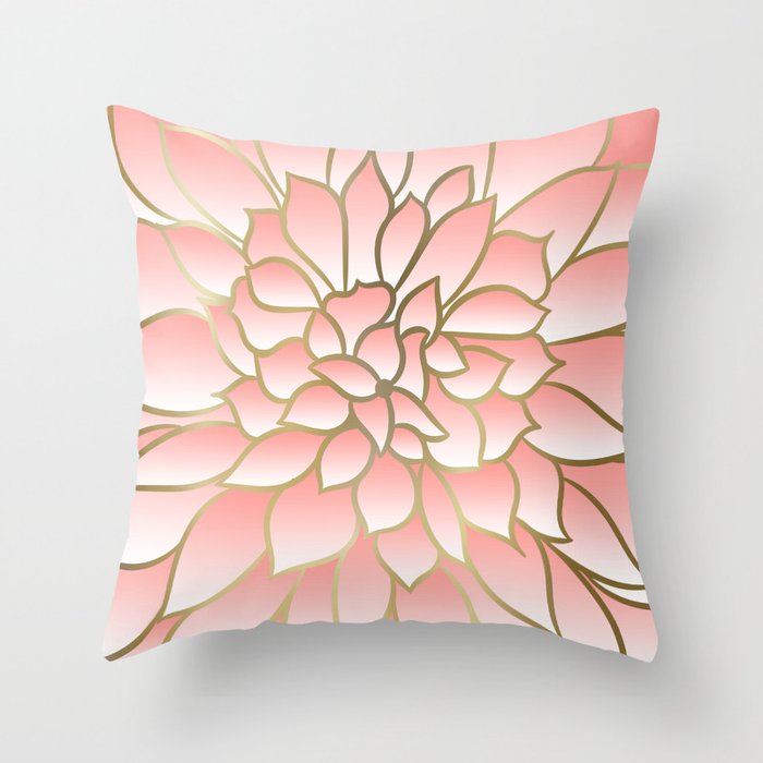 Festive, Floral Prints, Pink and Gold Throw Pillow