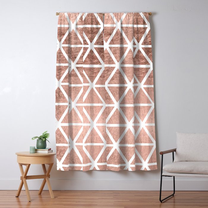 Geometric Faux Rose Gold Foil Triangles Pattern Blackout Curtain