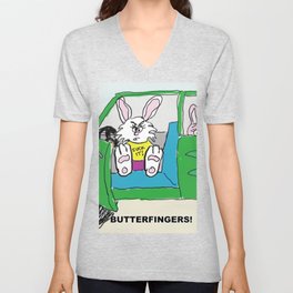 Angry Bunny w/caption V Neck T Shirt