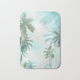 Aqua Blue Watercolor Palm Trees Bath Mat