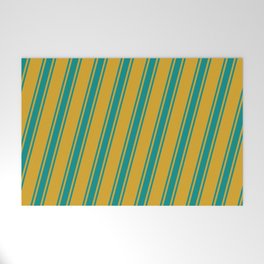 [ Thumbnail: Goldenrod & Dark Cyan Colored Lines Pattern Welcome Mat ]