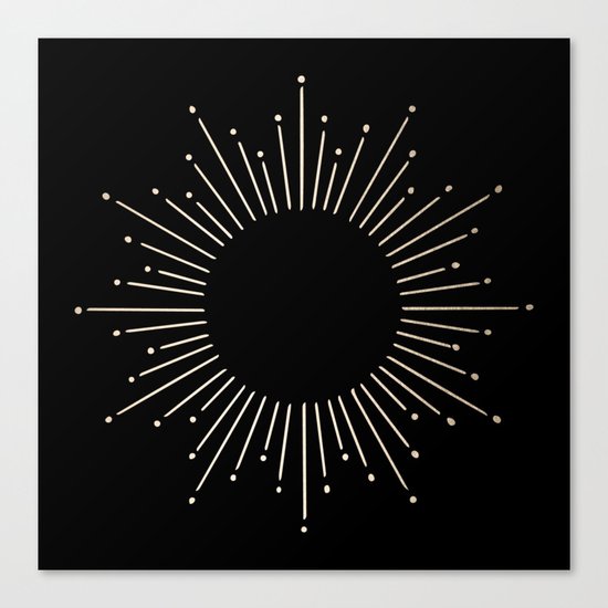 Sunburst White Gold Sands on Black Canvas Print