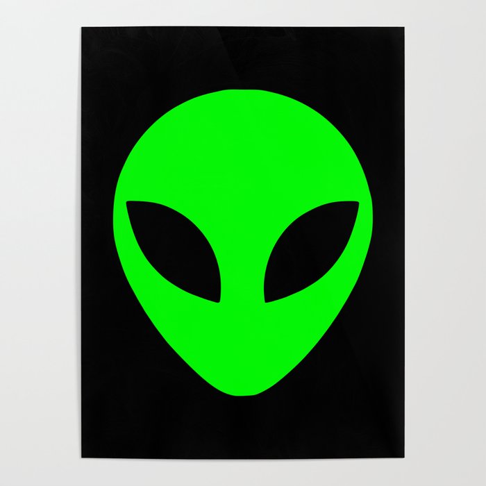 Black and Green Alien Head Shape Poster