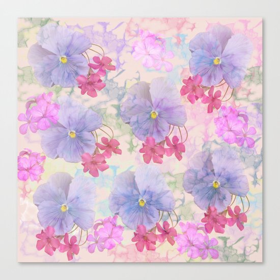 Painterly purple pansies and pink Oxalis Canvas Print