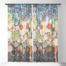 Contemporary Blue Orange Bubble Abstract Sheer Curtain