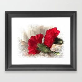 Red Carnations on Brocade Framed Art Print