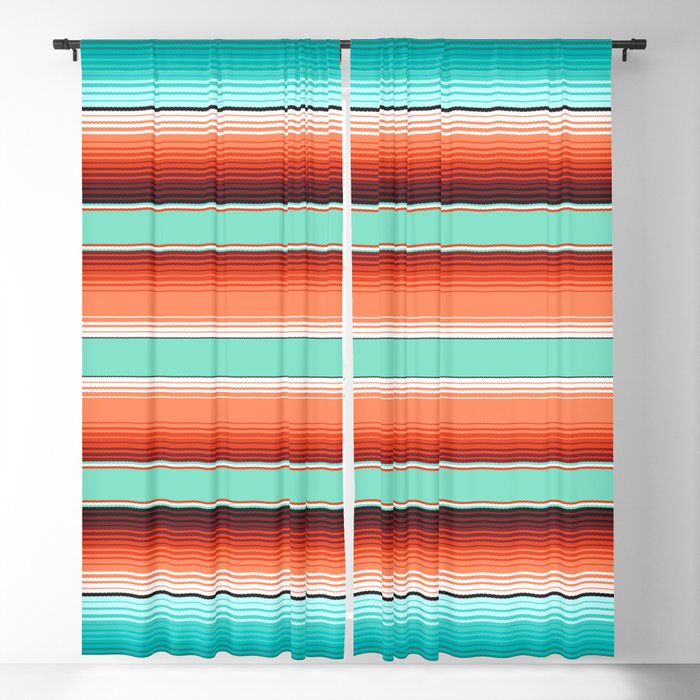 Teal Turquoise and Burnt Orange Southwest Serape Blanket Stripes Blackout Curtain