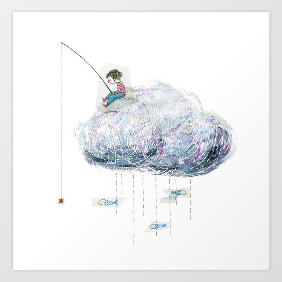 Fishing on a cloud Art Print