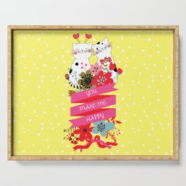 Cute Flowers Cats Sweethearts Serving Tray