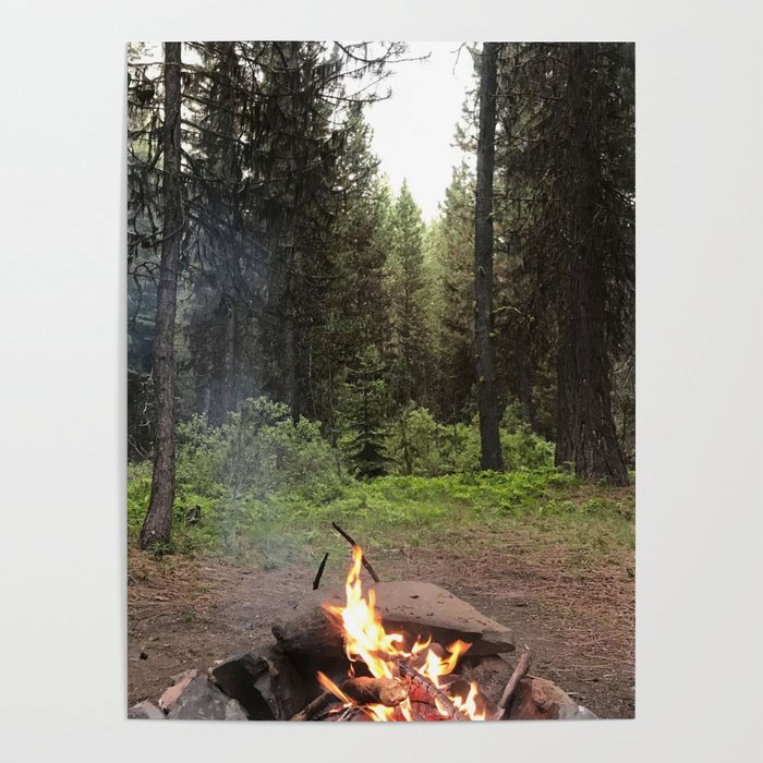 Backpacking Camp Fire Poster